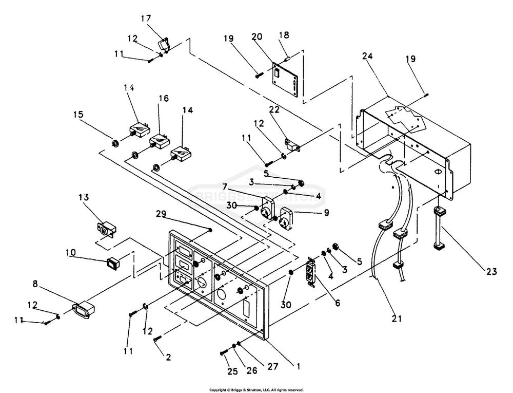 Control Panel Diagram and Parts List for 9802-0 MC4000 Briggs and Stratton Generator